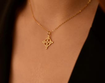 Witch's Knot Necklace, Witches Knot Pendant, Pagan Symbol Jewelry, Celtic Knot Necklace, Mystical Gold Gift for Her, GS0290