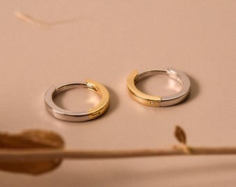 Mixed Metal Huggie Hoops, Two Tone Earrings, Dainty Earrings, Minimalist Earrings, Anniversary Gifts, Wedding Gifts, Best Friend Gift, K0076