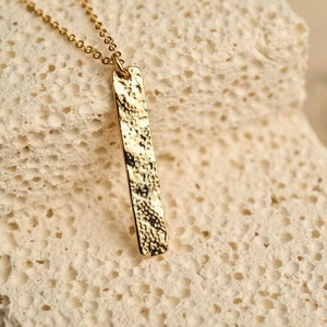 Elegant Hand-Hammered Rectangle Charm Necklace - S925 with 24K Gold Plating - Stylish and Comfortable for Daily Wear - SN-1302G