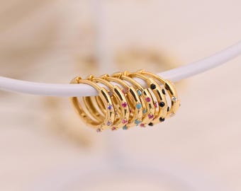 Pave Diamond Huggie Hoop Earrings, Birthstone Huggie Hoop Earrings, Minimalist Sterling Silver Hoop Earrings, Anniversary Gift, K0072