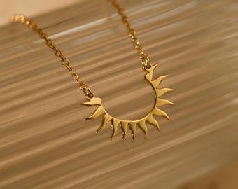 Sunshine Halskette, Sunburst Halskette, himmlische Halskette, Halb Sunburst Halskette, Zierliche Halskette, Hochzeitsgeschenk, Geschenke für Sie, GS0077