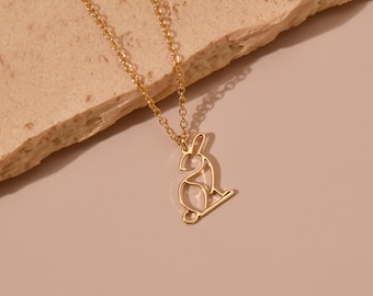 Bunny Pendant Necklace, Rabbit Necklace, Wedding Necklace, Gold Dipped Minimalist Jewelry, Easter Necklace, Friend Gift, GS0034