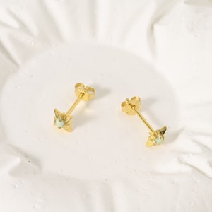 Minimalist Gold Opal Stud Earrings, Diamond Earrings, Lever Back Earrings, Sterling Silver Jewelry, Everyday Wear Jewelry, K0022
