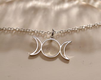 Collar de la Triple Diosa, Collar de la Triple Luna, Collar de las Fases Lunares, Joyería Wicca, Regalo para Hija, Regalos para Mamá, Regalos para Ella, GS0041