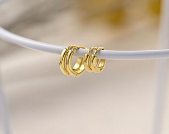 14k Gold Simple Hoop Earrings, Dainty Huggie Hoops, Minimalist Patterned Earrings, Gift For Her, K0017