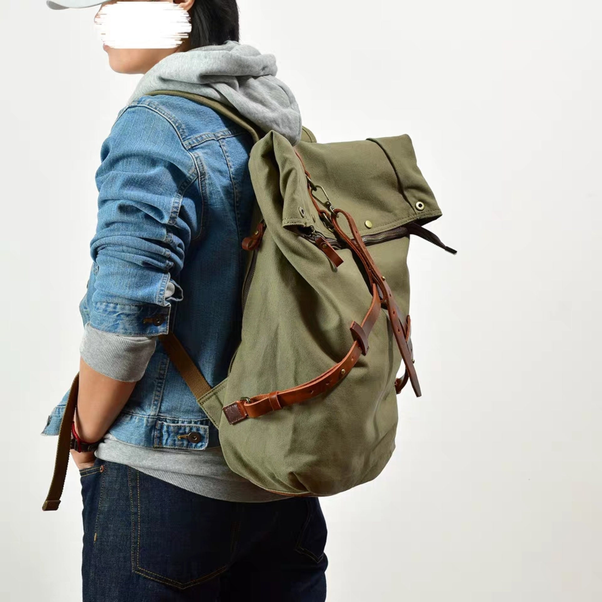 Retro Thick Canvas Bag Canvas With Cowhide Ultra Large - Etsy Israel