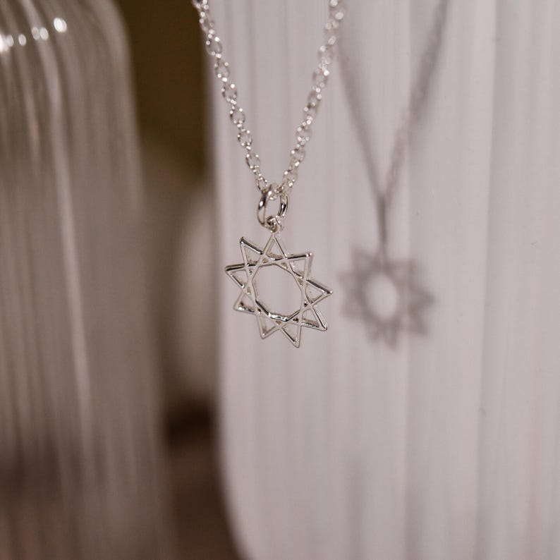 Baha'i Faith Necklace, Nine Point Bahai Star Necklace, Silver Baha'i ...