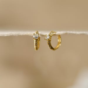Gold CZ Huggie Hoop Earrings, Small Hoop Earrings, Huggie Earrings, Minimalist Jewelry, Wedding Gift, K0083