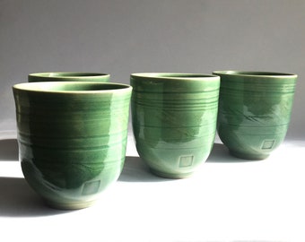 Ensemble en céramique fait à la main 4 gobelets/tasses pour thé-café-vin, tasses en céramique céladon uniques 480 ml, tasses préférées uniques