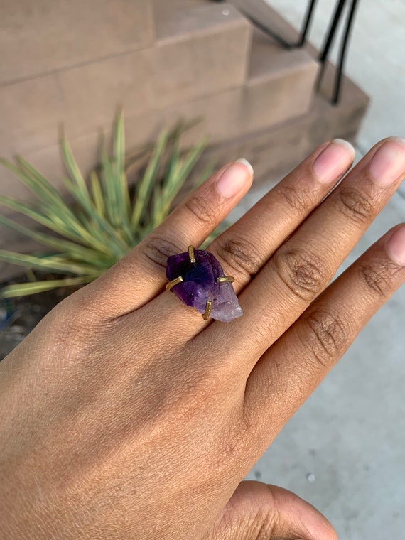 Amethyst Brass Claw Ring One of a Kind