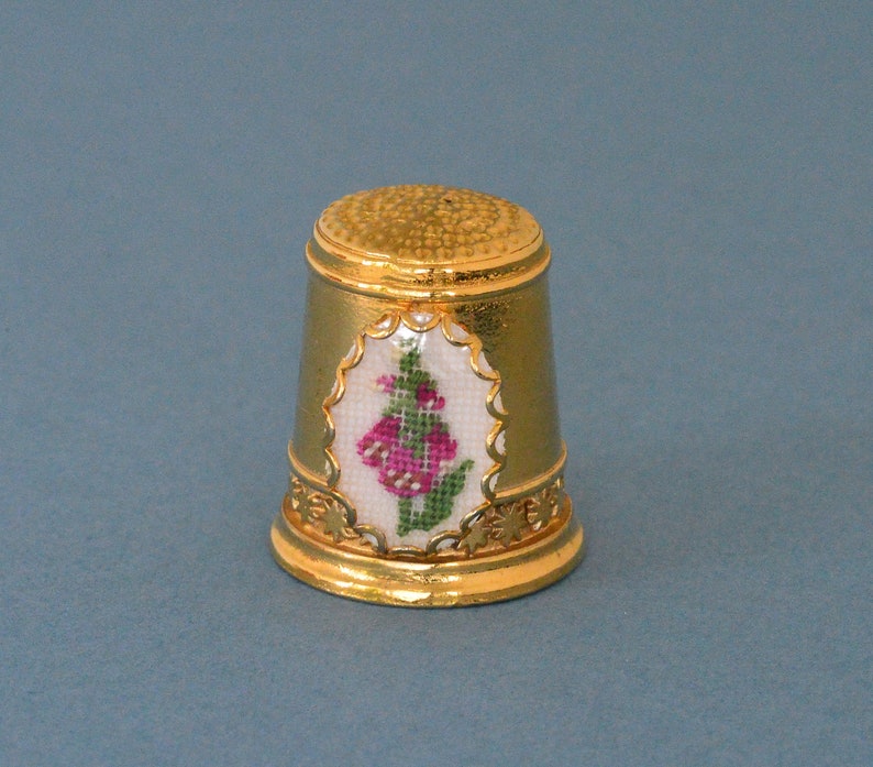 Embroidered Foxglove Thimble in Petit Point Silk Gauze by Etsy