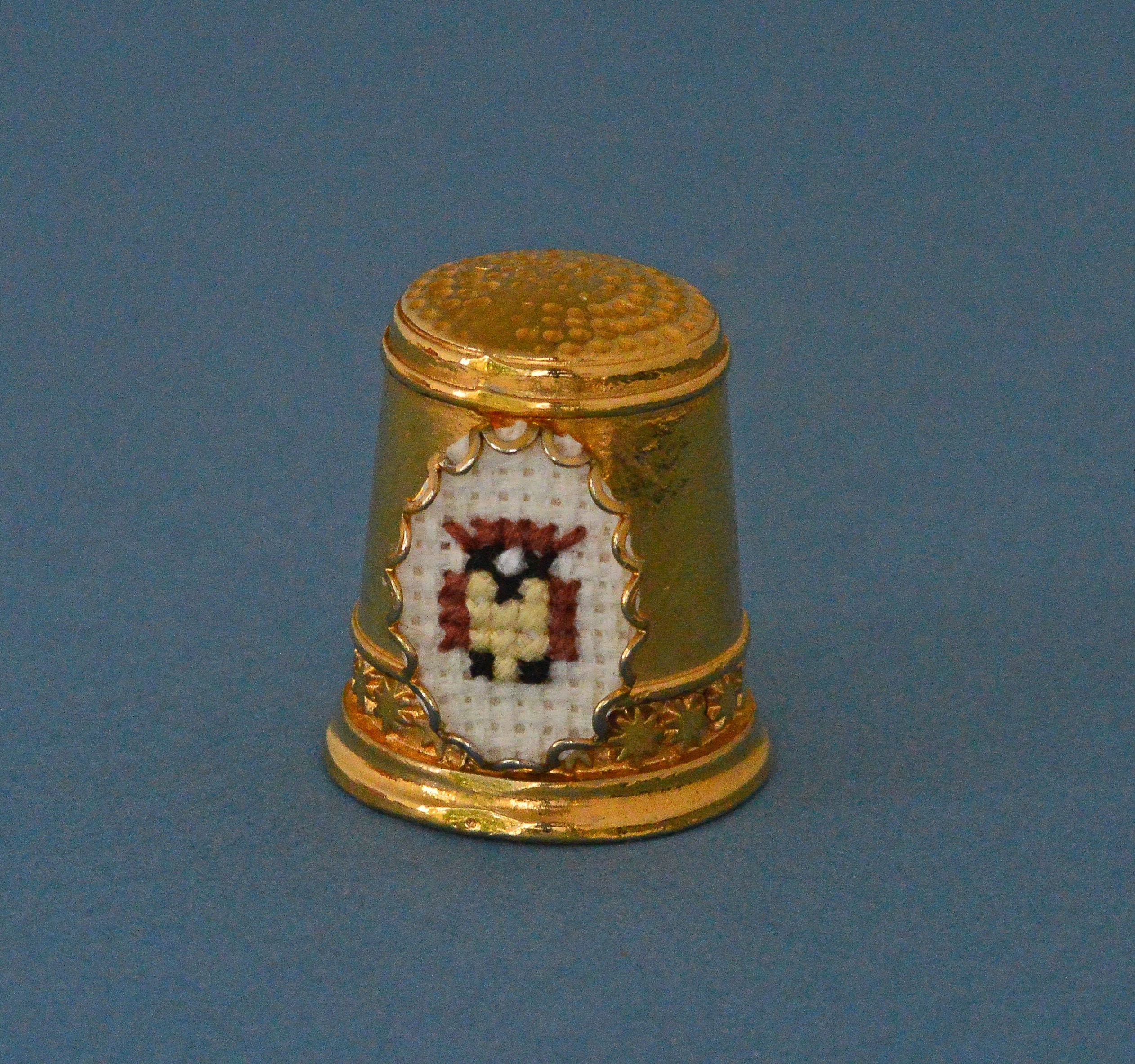 Hand Embroidered Owl Thimble by Elizabeth~R~Anderson Miniature Embroideries