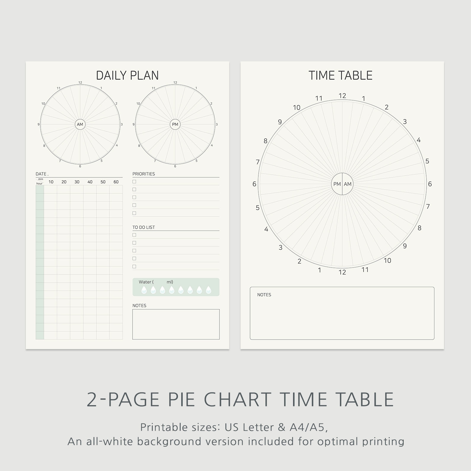 Pie Chart Style 24 Hr TwoPage Daily Planner Digital & Etsy