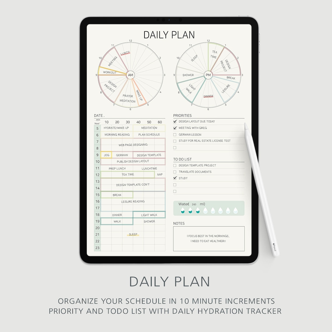 Pie Chart Style (24 Hr) Two-page Daily Planner Digital &amp; Printable ...
