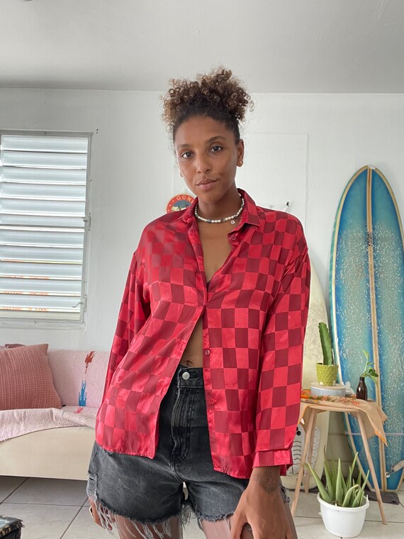 90's Disco Checkered Button down - image 2