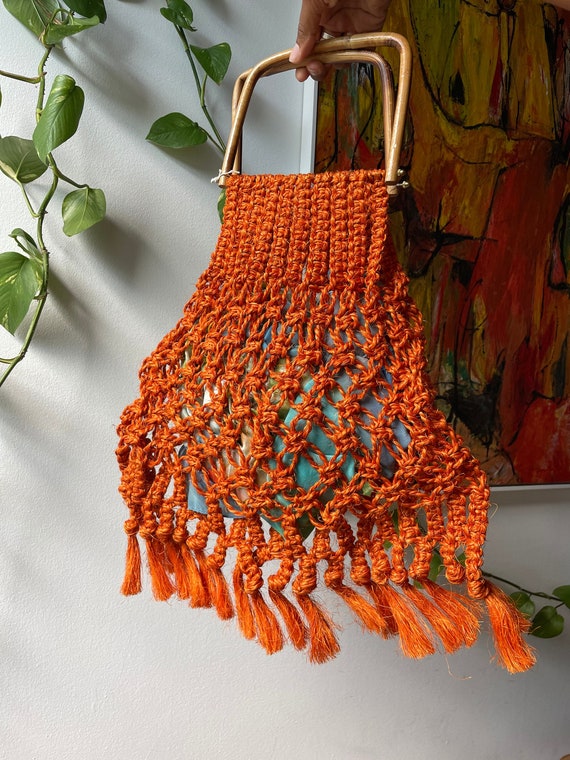 Burnt Orange Crochet Net Bag