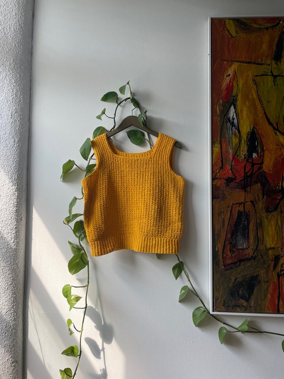 80s Hand Knit Mustard Sweater Vest