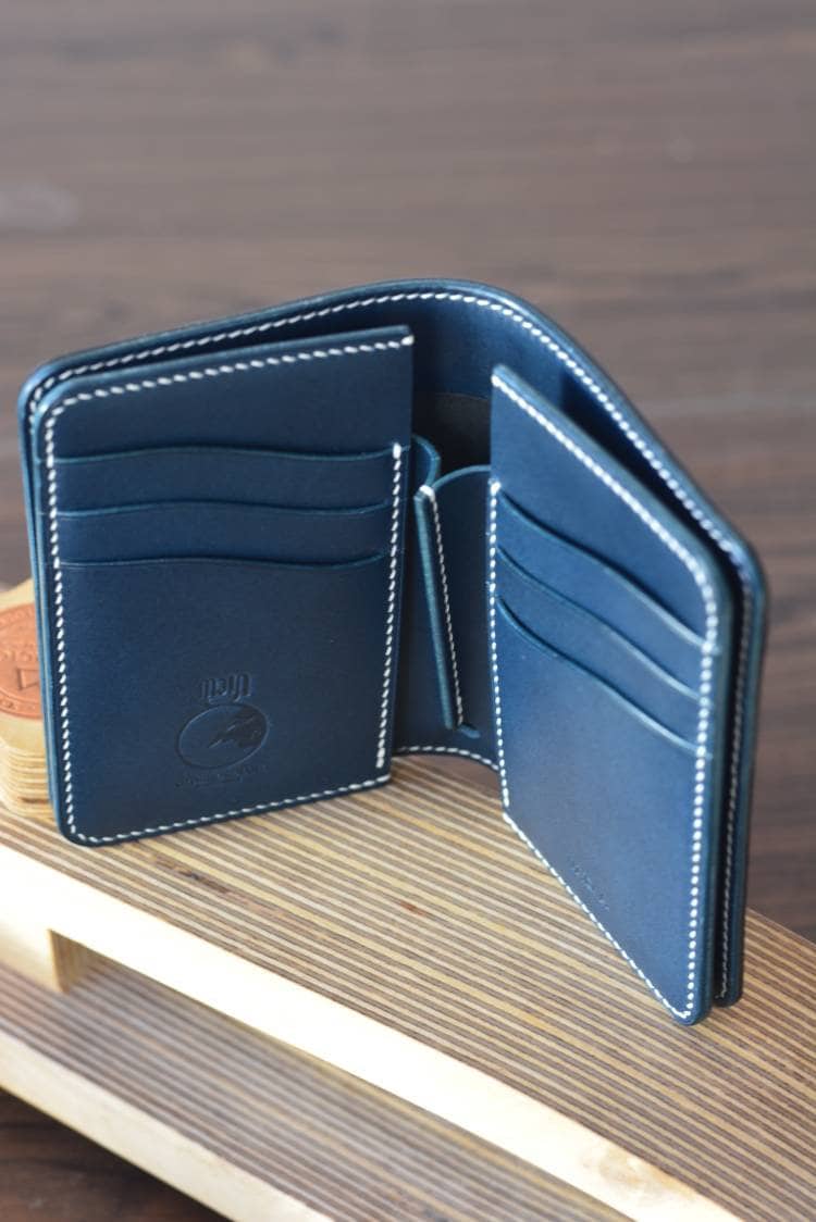 Black Shell Cordovan and Navy Blue Buttero Leather Middle Wallet