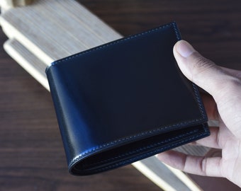 ロカド シェルコードバン 二つ折り財布：ブラック＆レッドレザー、小銭