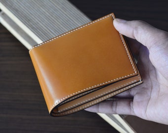 V1 Camel Shell Cordovan and Buttero Leather Bifold Wallet. Mens Gift Wallet.