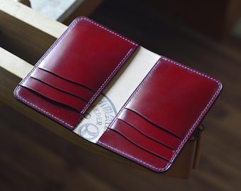 Portefeuille porte-cartes à deux volets en Cordovan, 8 poches. Portefeuille minimaliste vertikal. Portefeuille avec poche frontale.