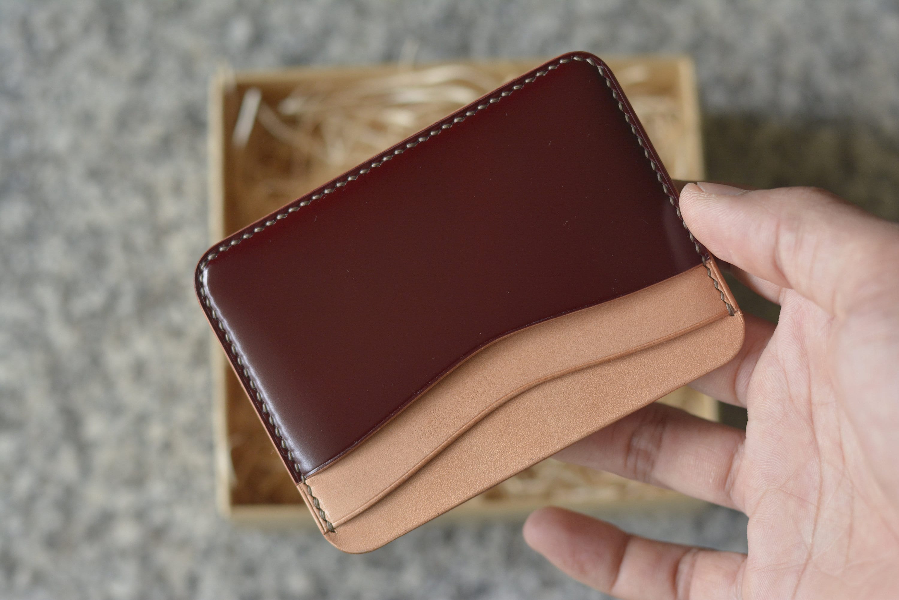 Red shell cordovan wallet - handmade wallet made out of rare shell cordovan  leather