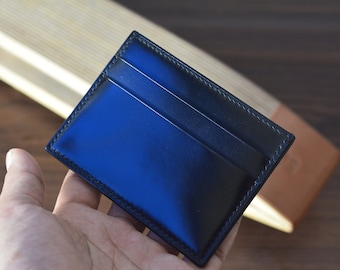 5Pocket Black Shell Cordovan Card Holder. Minimalist Wallet.