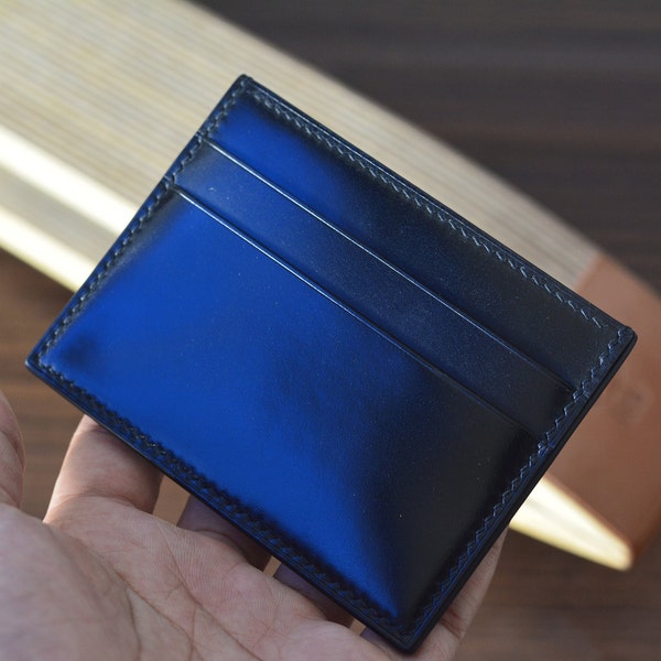 5Pocket Black Shell Cordovan Card Holder. Minimalist Wallet.