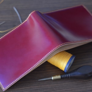 V5 Red Garnet Shell Cordovan And Buttero Leather Bifold Wallet With Coin Pocket Compartment. Customizable 10 Colors Shell Cordovan.