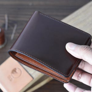 Burgunderrote Muschel Cordovan Und Chesnut Butterleder Geldbörse. 10 Farben Shell Cordovan Bifold Wallet. Herren Geschenk Geldbörse.