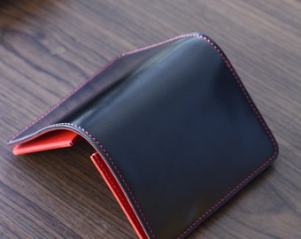 Black Shell Cordovan And Red Buttero Leather Middle Wallet. Men Gift Wallet.