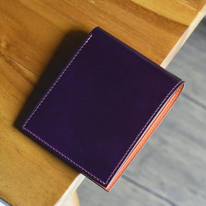 V1 Violet Shell Cordovan and Red Buttero Leather Bifold Wallet. Mens Gift Wallet. Japanese Shell Wallet.