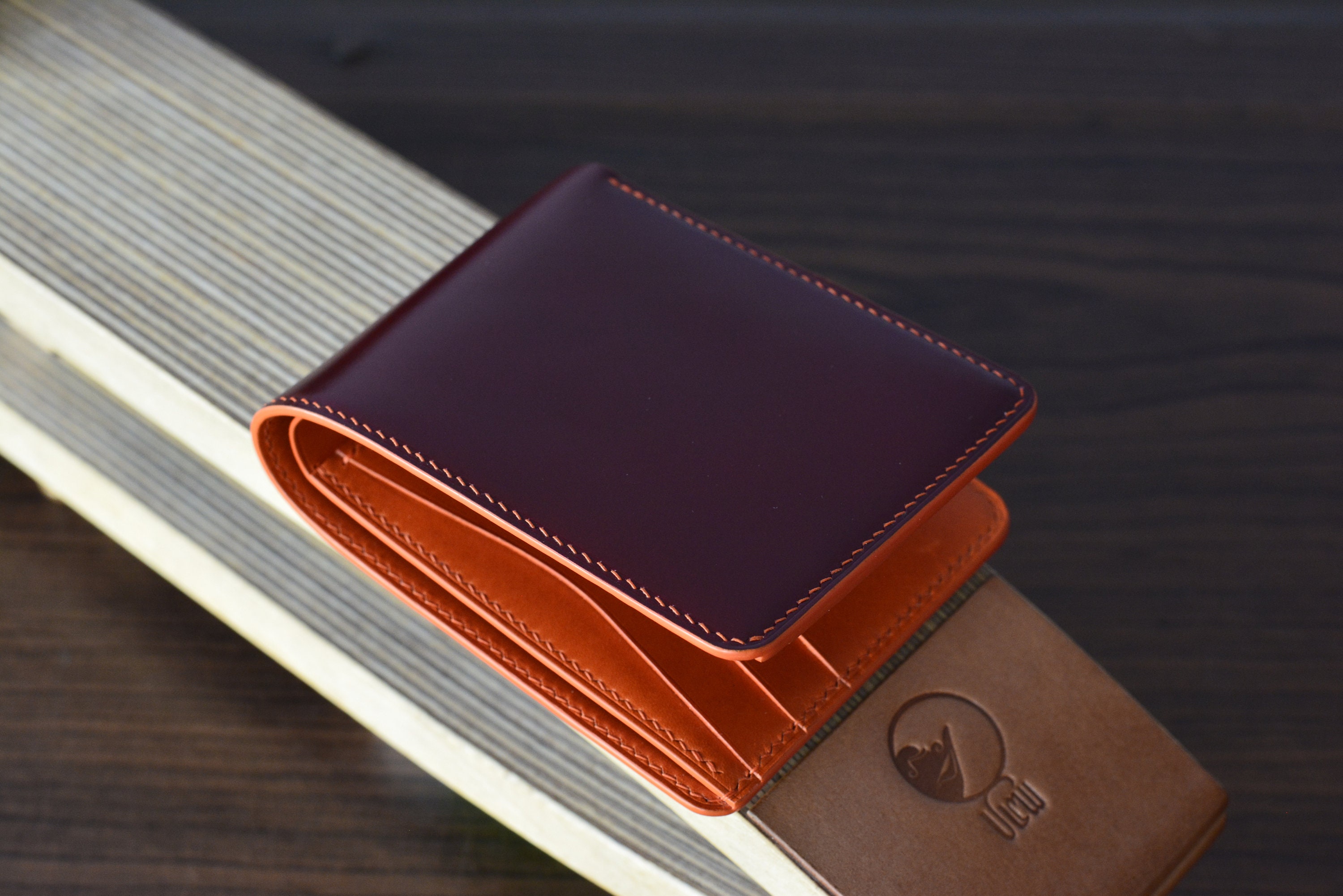 Red Garnet Shell Cordovan and Orange Buttero Leather Wallet