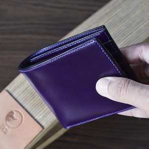 V1 Full Shell Cordovan Bifold Wallet. Men Leather Wallet. Violet Shell Cordovan Wallet.