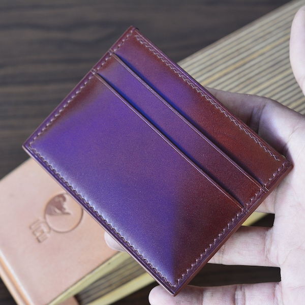 5Pocket Burgundy Shell Cordovan Card Holder. Minimalist Wallet.