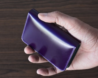 Portefeuille porte-cartes à deux volets en Cordovan, 8 poches. Portefeuille minimaliste vertikal. Portefeuille avec poche frontale.