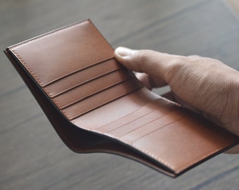 ロカド シェルコードバン 二つ折り財布：ブラック＆レッドレザー、小銭