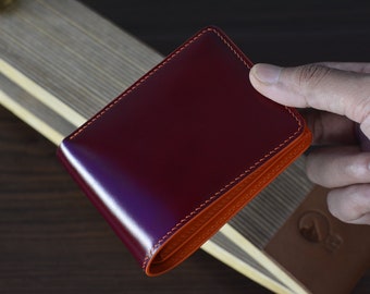 Red shell cordovan wallet - handmade wallet made out of rare shell cordovan  leather