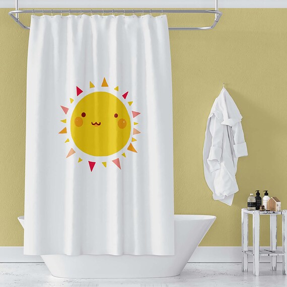 Cartoon Sun Shower Curtain Yellow Waterproof And Mildew Cartoon Sun Shower Curtain Yellow, Sun Shower Curtain