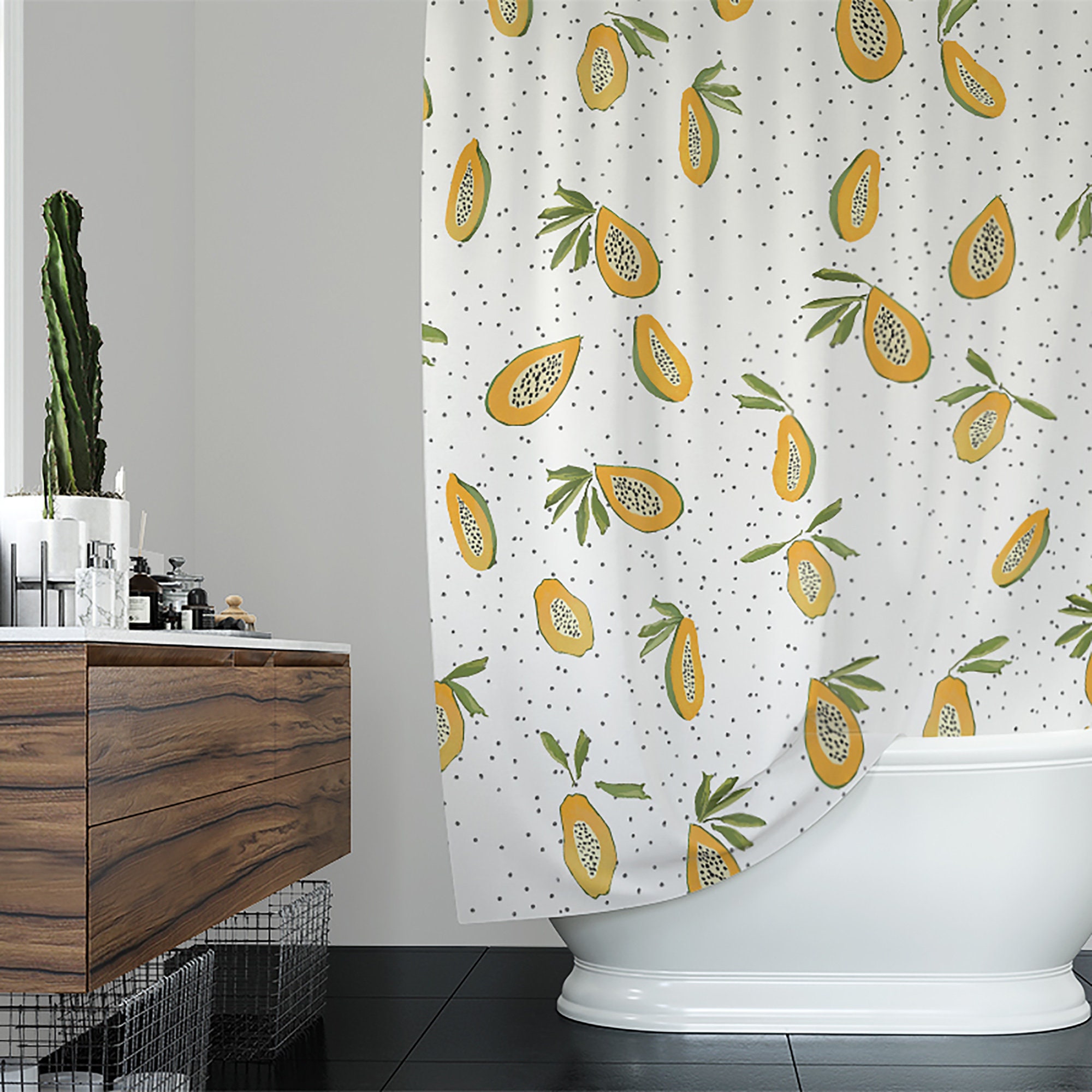 Papaya Shower Curtains Allover Fruits Shower Curtain Cute Etsy