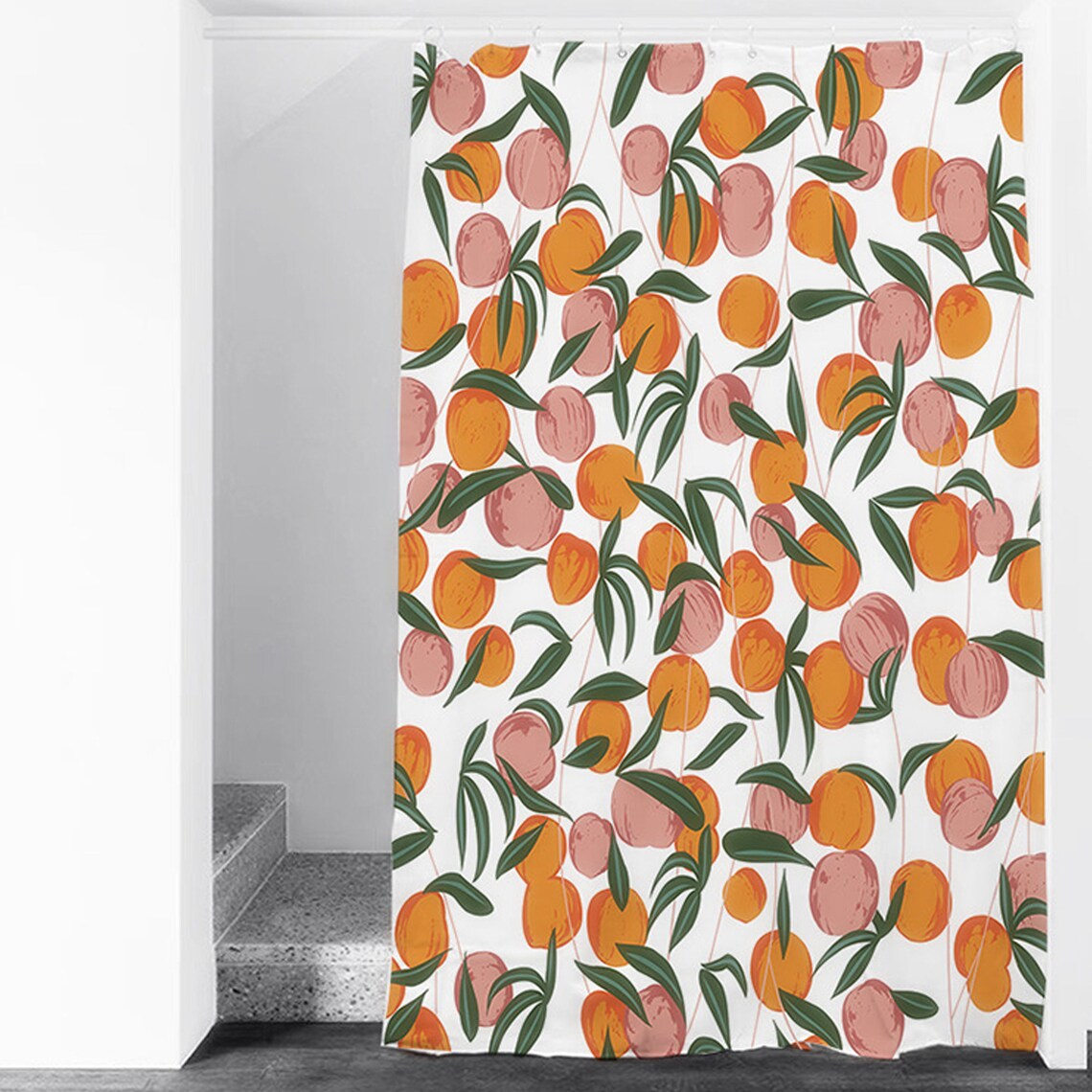 Peach Shower Curtains Fruit Citrus Peach Thick Fabric Etsy