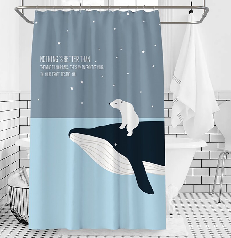Whale Shower Curtain Children's Bathroom Shower Curtain Etsy