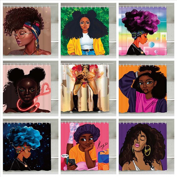 African Girl Shower Curtain Set Black Woman African Girl Shower Curtain Set Black, African Woman Shower Curtain Set