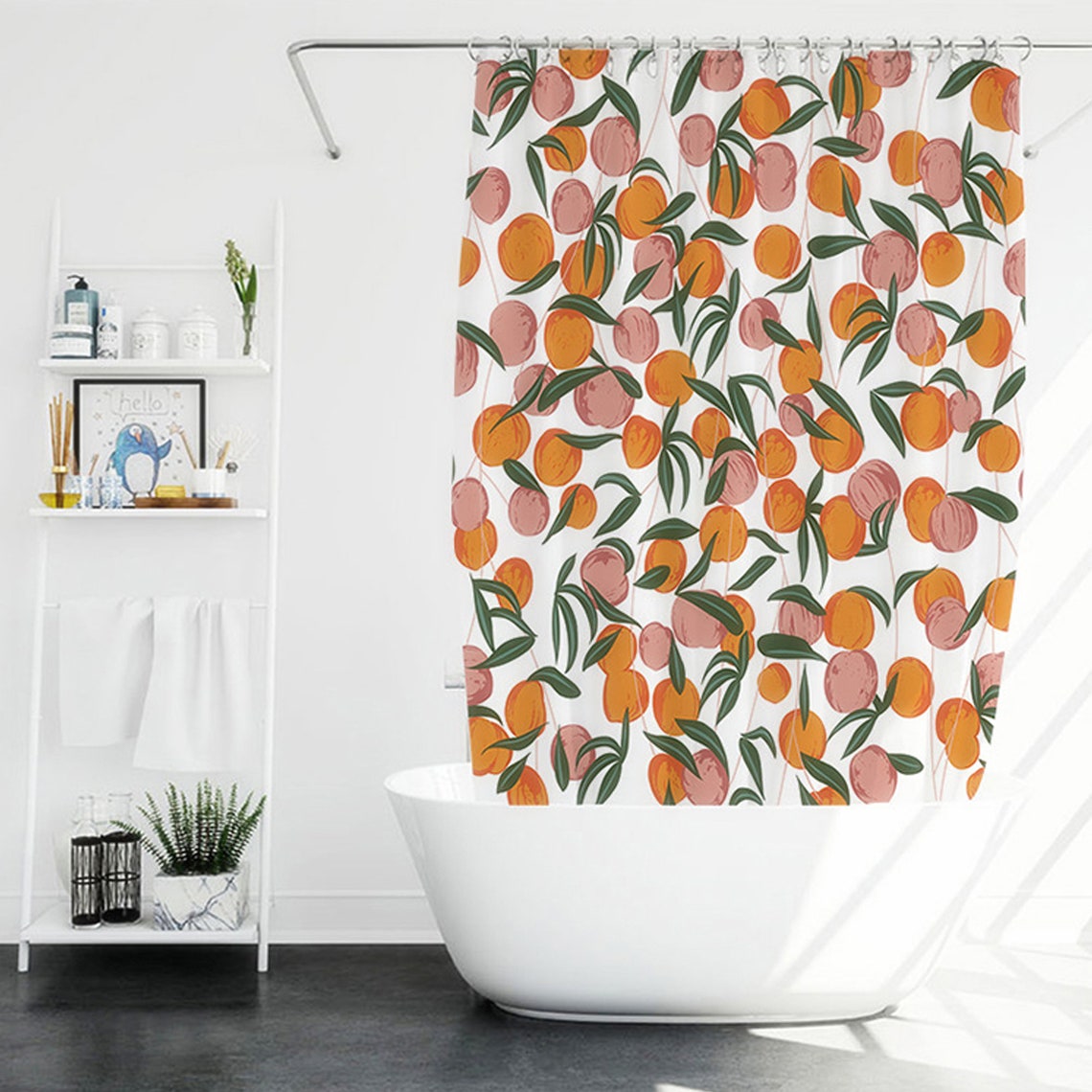 Peach Shower Curtains Fruit Citrus Peach Thick Fabric Etsy