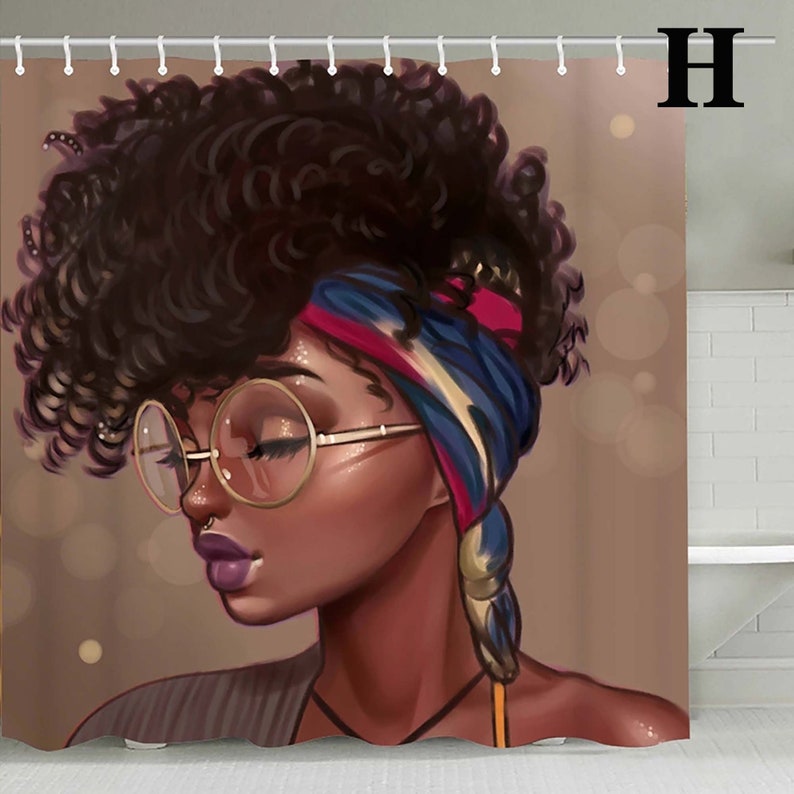 African Girl Shower Curtain Set Black African Woman Girl Etsy
