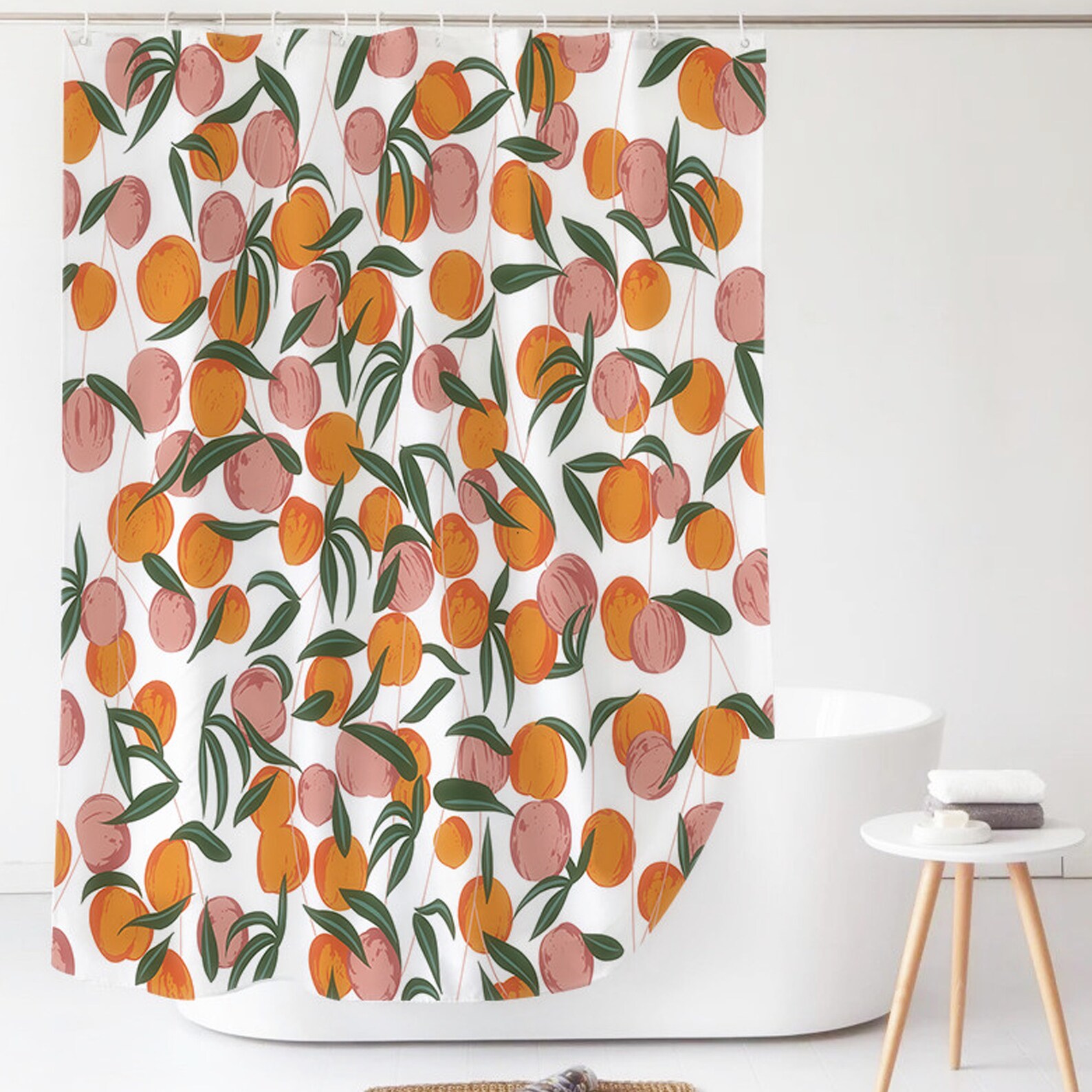 Peach Shower Curtains Fruit Citrus Peach Thick Fabric Etsy