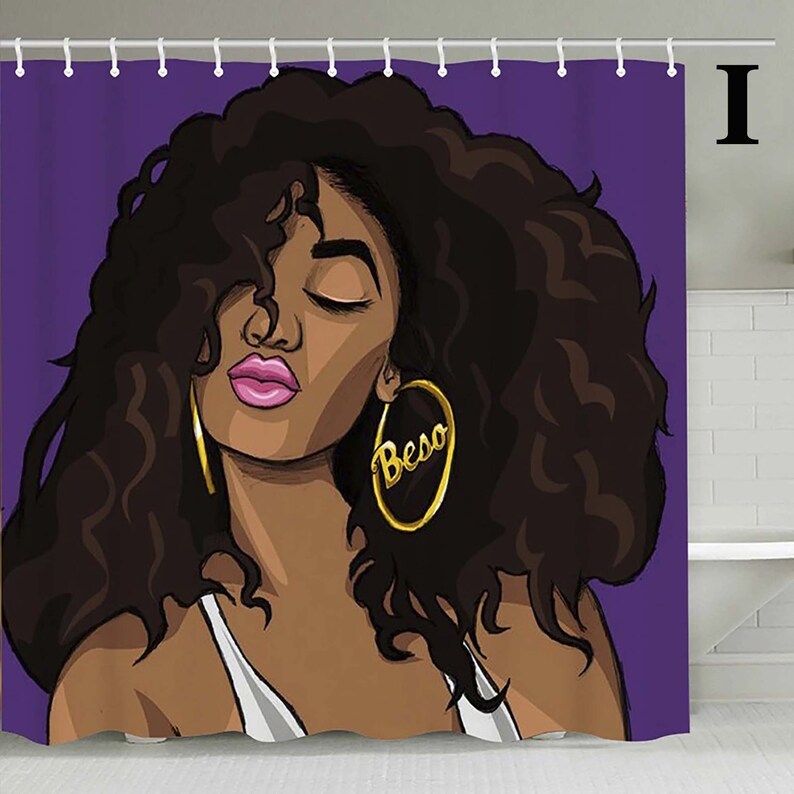 African Girl Shower Curtain Set Black African Woman Girl Etsy