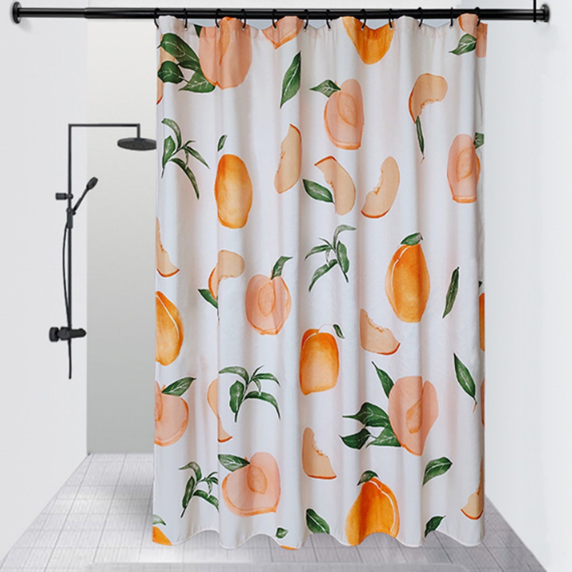 Peach Shower Curtains Shower Curtain With Hooks Fruit Shower Etsy