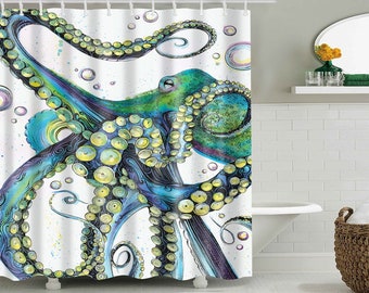 Octopus Shower Curtain, Octopus Shower Curtain Rings