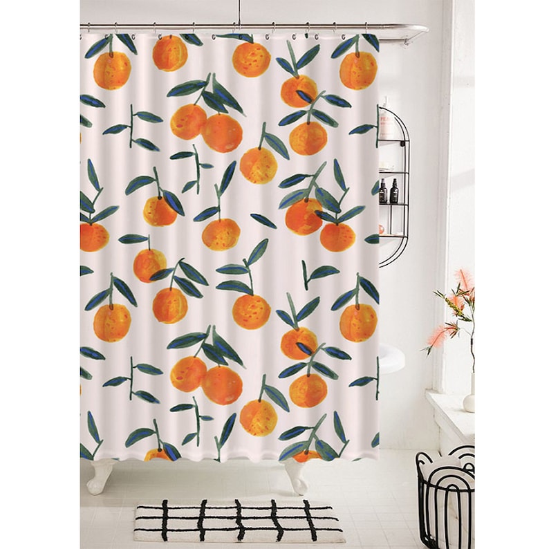 Orange Shower Curtain Fruit Shower Curtain Bathroom Etsy